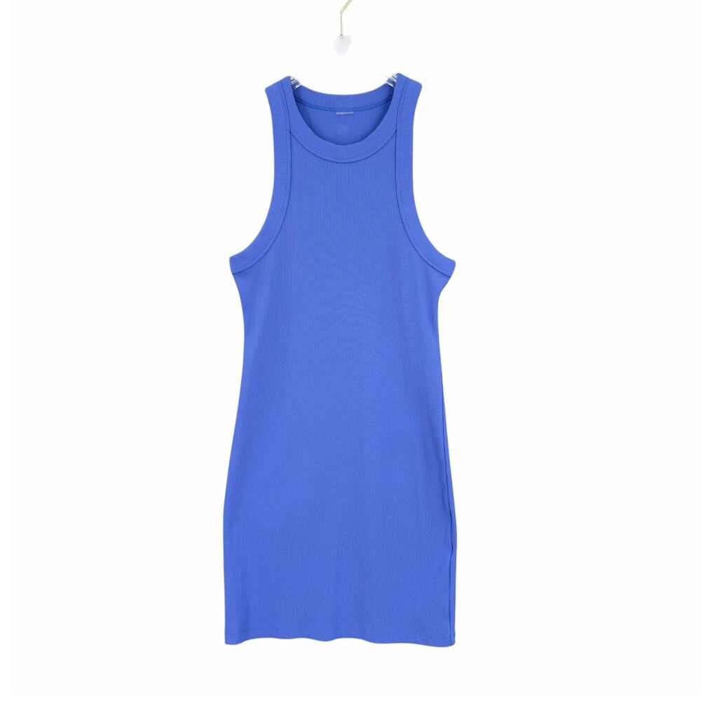 TNA Aritzia Blue Ribbed Racer Sporty Athleisure Clean Girl Bodycon Tank Dress